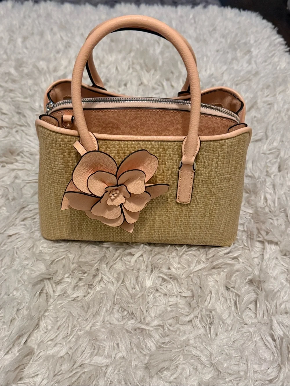 kate spade Peach and Straw Floral Appliqué Satchel